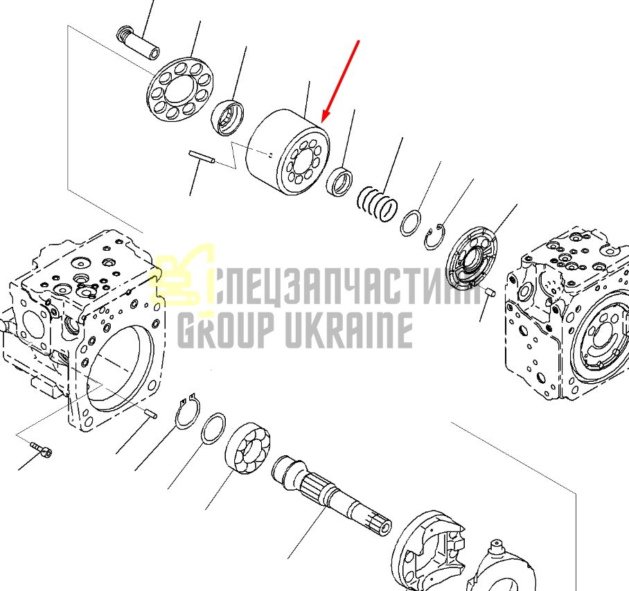 Блок циліндрів та Розподільна шайба L 708-2L-06480, 708-2L-33190 для гідравліки Komatsu HPV95 Handok