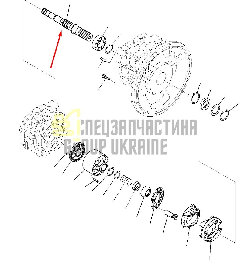 Komatsu 708-2L-32110, 708-2L-32160 Вал гідронасосу ведучий для гідравліки HPV95 Handok