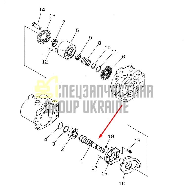 Вал гідронасосу 708-2L-32120, 708-2L-22122 для гідравліки Komatsu HPV95 Handok