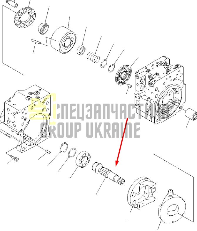 Komatsu 708-2L-42120, 708-2L-42220 Вал гідронасосу ведений L для гідравліки HPV112 Handok