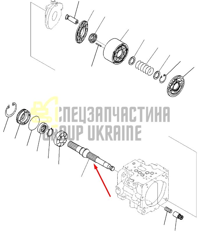 Вал гідронасосу 708-3S-12121 для гідравліки Komatsu LPD28 Handok