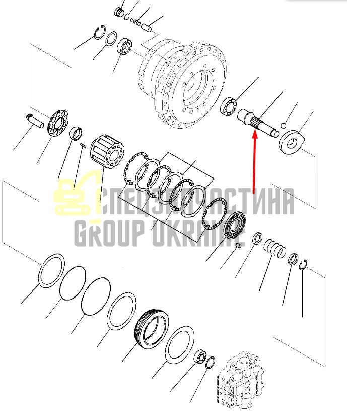 708-8H-32120 Вал гідромотора ходу Komatsu PC300