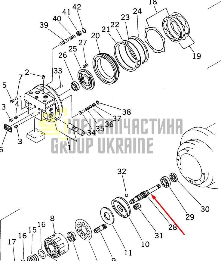Вал гідромотора ходу TZ910B2002-00 Komatsu BZ200
