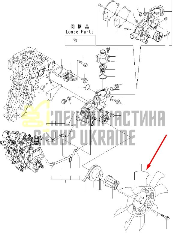 Komatsu 129436-44740 Крильчатка для двигуна 3D84E-3F 4D88E-3D екскаватор PC35R-8