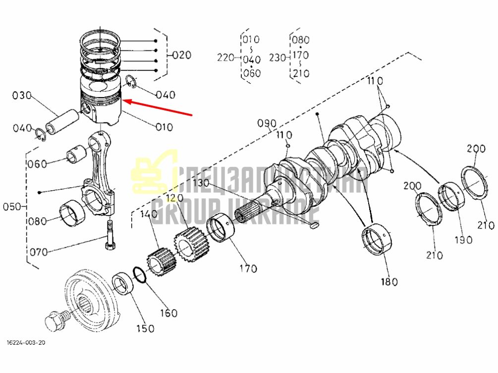 Придбати Kubota 16050-21910 Поршень +0.50мм для D1005, V1305 76.5мм