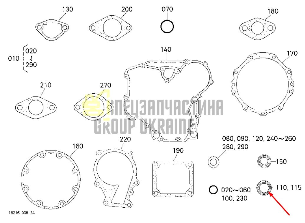 Kubota 16241-04460 Задній сальник коленвала для D1105, V1505