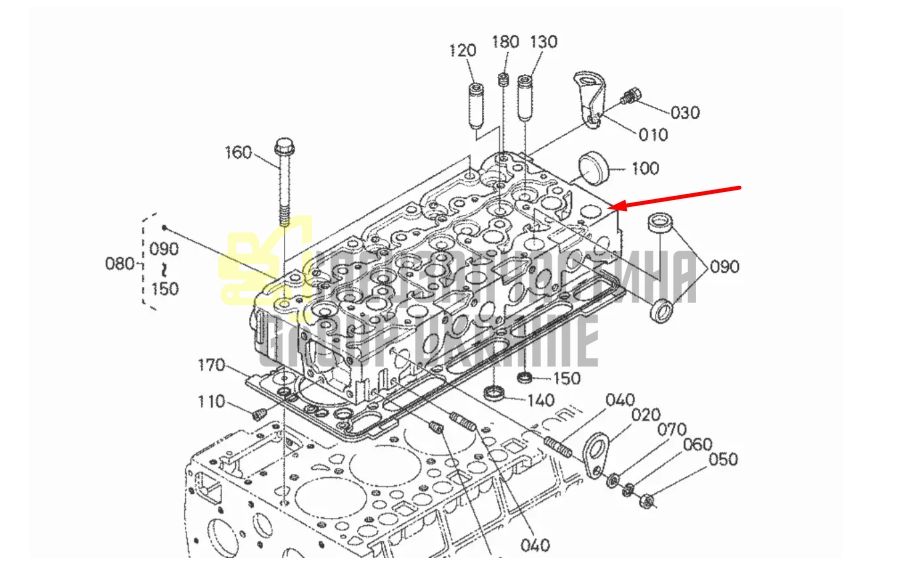 Kubota 19077-03050 Головка блоку циліндрів ГБЦ V2003, V2203, V2403