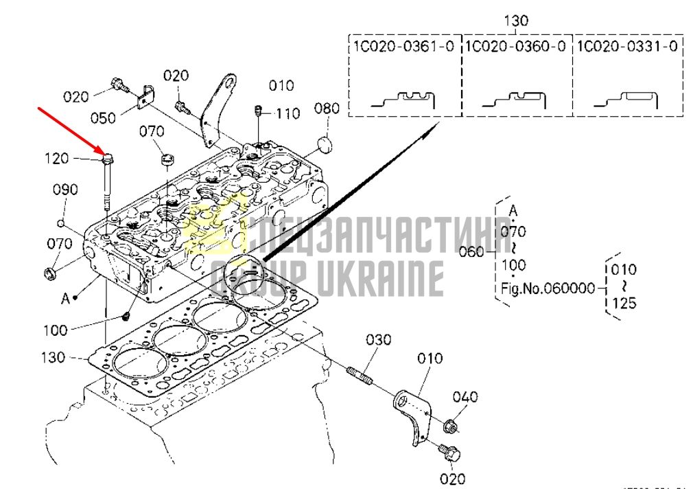 Придбати Kubota 1C010-03450 Болт ГБЦ для V3300, V3600, V3800