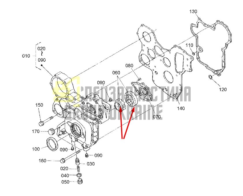 Kubota 1C010-35070 Масляний насос для двигунів V3300, V3600 та V3800