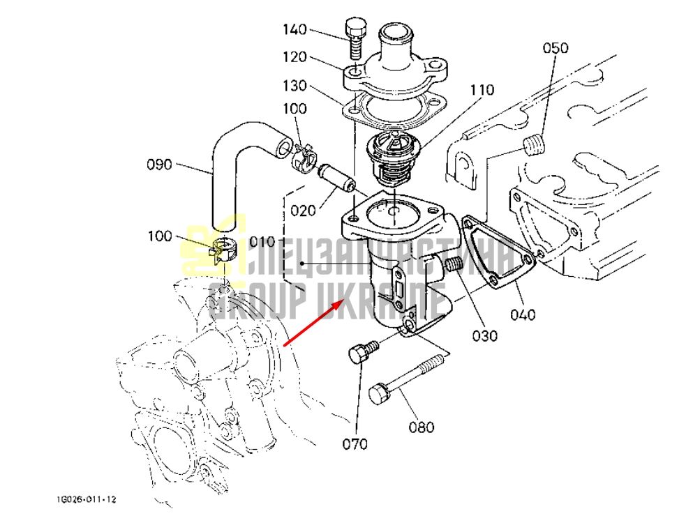 Придбати Kubota 1E051-72700 Корпус термостата для D782, D902