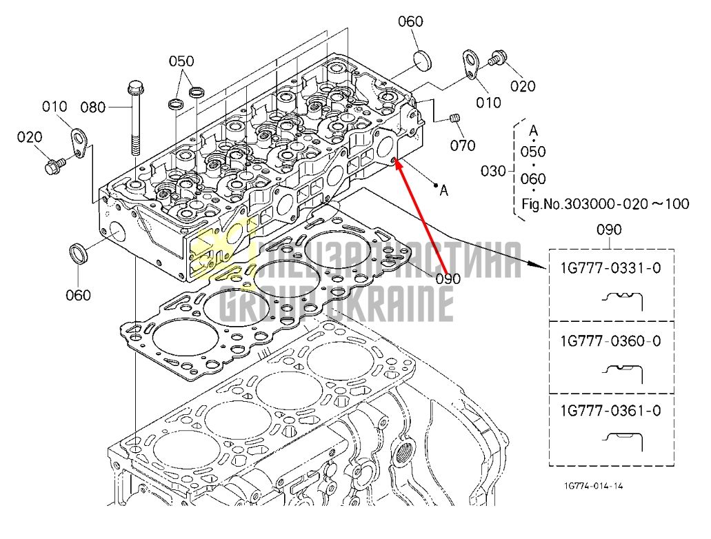 Придбати Kubota 1G772-03023 Головка блоку циліндрів ГБЦ для V3307