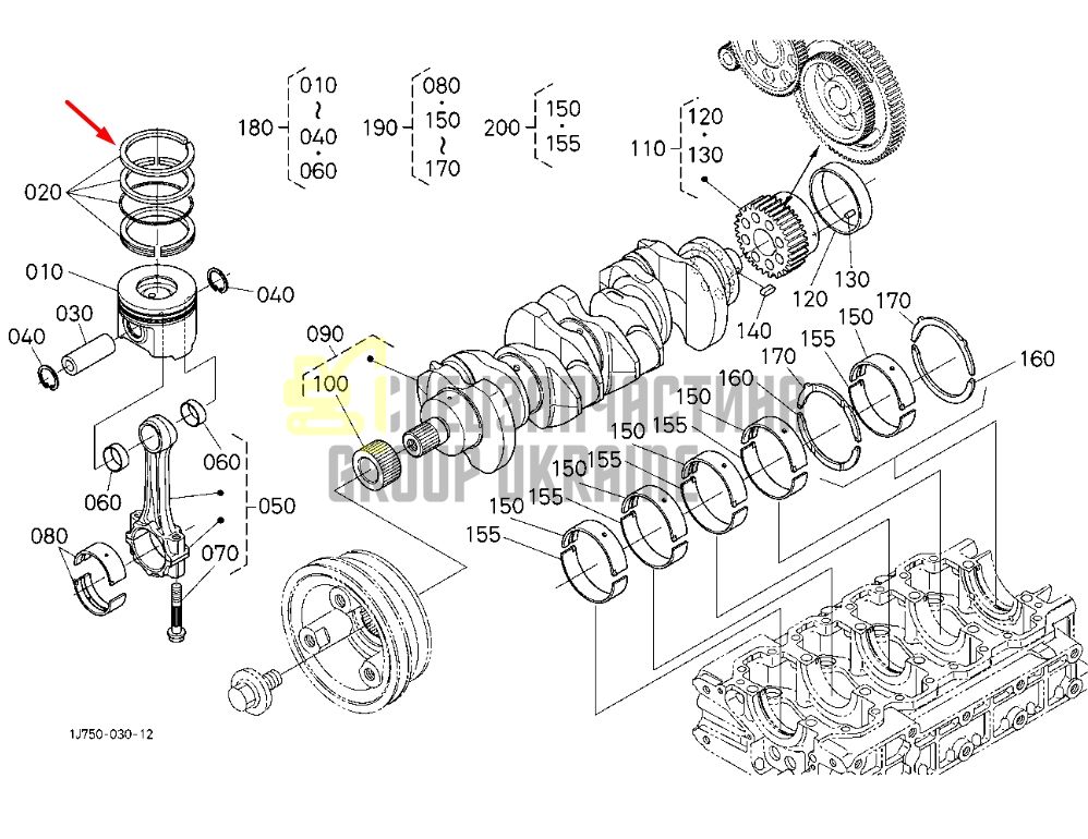 Kubota 1G772-21050 Кільця поршневі для V3307