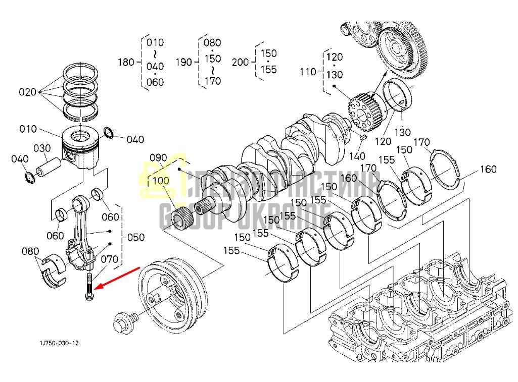 Придбати Kubota 1G772-22140 Болт шатуна для V3307, V3307T