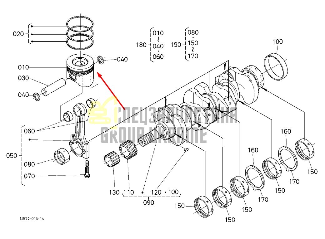 Придбати Kubota 1J574-21910 Поршень у зборі для двигунів V3307 +0,5 mm