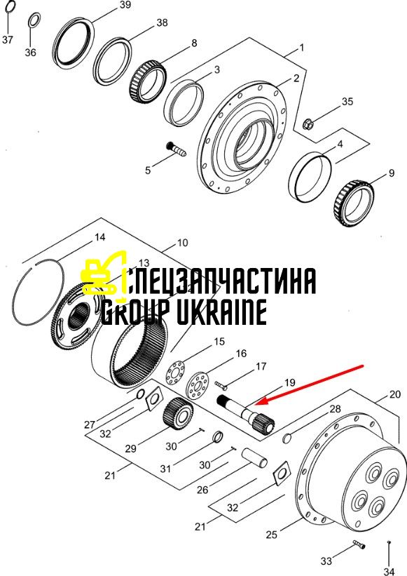 281982A3 (281982A1, 281982A2, 87775807, 87779247) Вал-шестерня, MX285, MX310, T8040 New Holland, Dana Spicer