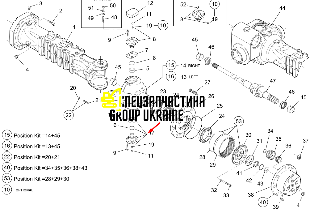 Нижній шворень на міст New Holland, CNH, Dana Spicer 212-434