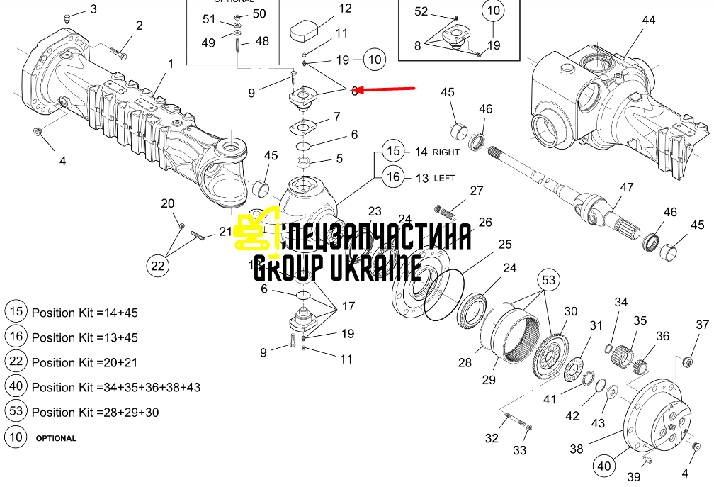 Верхній шворень на міст New Holland, Dana Spicer 212-366