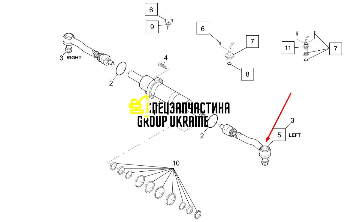 84513105 (212.24.621.26) Поперечна рульова тяга New Holland, Dana Spicer