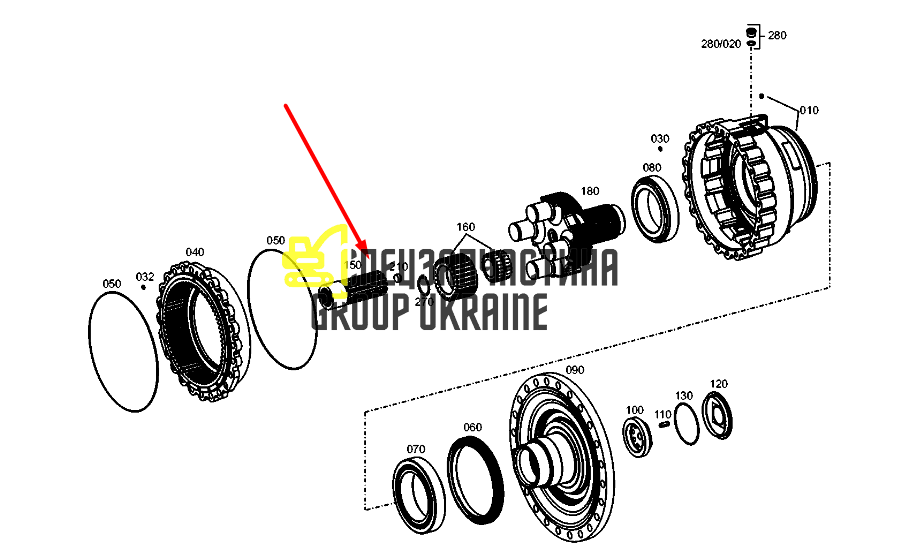 K9000298 (4474354063) Вал сонячної шестерні Doosan