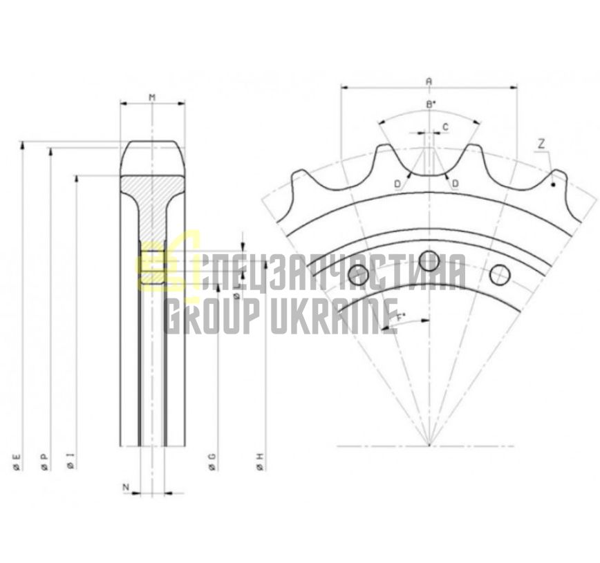 Bobcat UR101Z121 Зірочка (зубчасте колесо) для E26, E27, E35