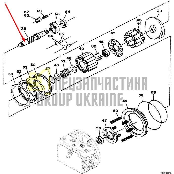 LB00856 Центральний вал гідромотора ходу CASE CX80