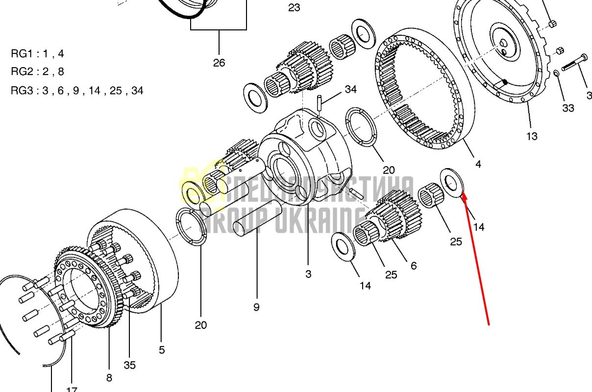 1.114-00541 Шайба упорна сателіта бортової передачі Doosan Daewoo 225LC