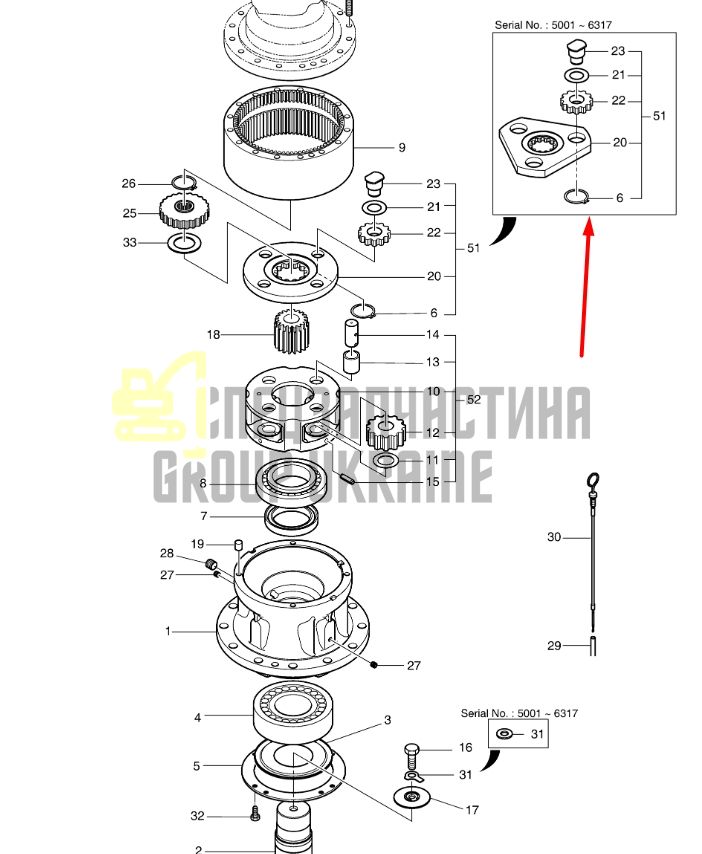100502-00022 Водило редуктора у зборі DOOSAN DX225LC; DX230LC