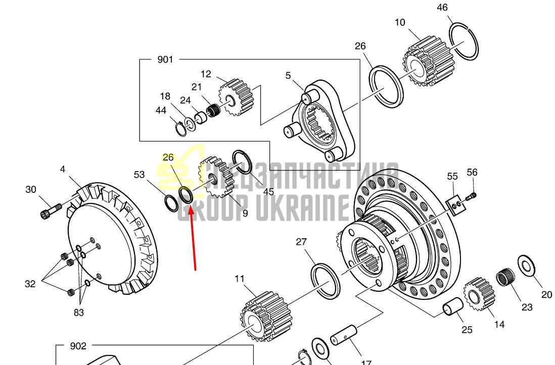 114-00347 Кільце ущільнювальне в редуктор ходу Doosan-Daewoo DX300LCA
