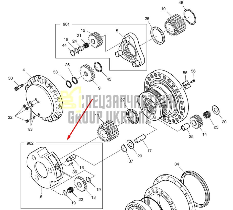 230-00044 Водило у зборі 2-й ступінь DOOSAN S130W-V