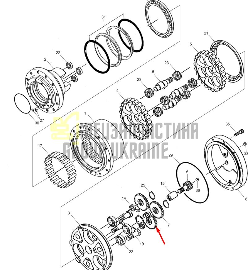 263B1007-00 Комплект шестерень (3 шт) Doosan SOLAR 130, SOLAR 140