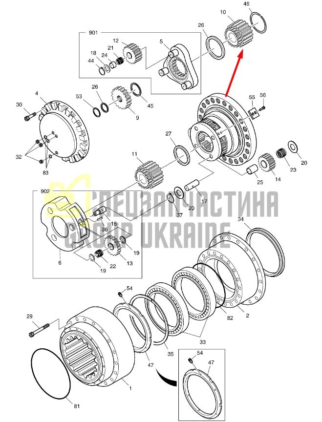 404-00081A Шестерня (сателіт) 2-го ступеня редуктора Doosan DX340LC