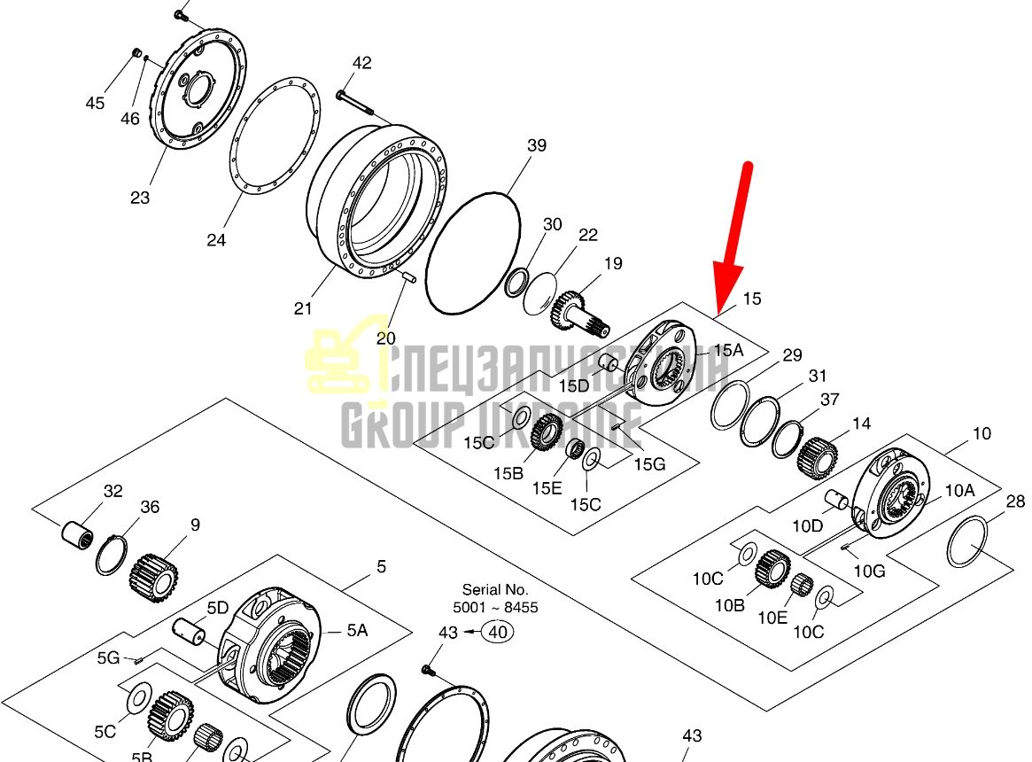 K1003027 Перша планетарна передача Doosan DX300LC