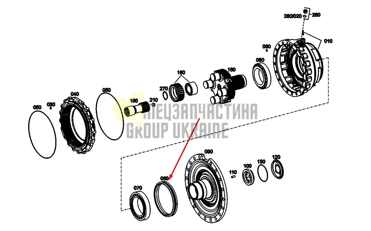 Сальник бортового редуктора K9000279 DOOSAN DL400 даукон, ущільнення