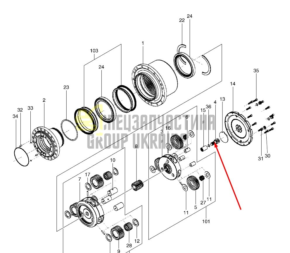 K9005372 Вал головної передачі DOOSAN DX140LC