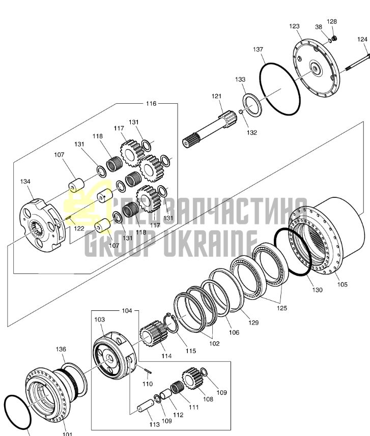 K9007404 Редуктор ходу без двигуна Doosan DX255LC