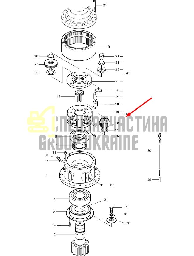 K9008338 Водило (друга планетарна передача) у зборі Doosan DH225-7