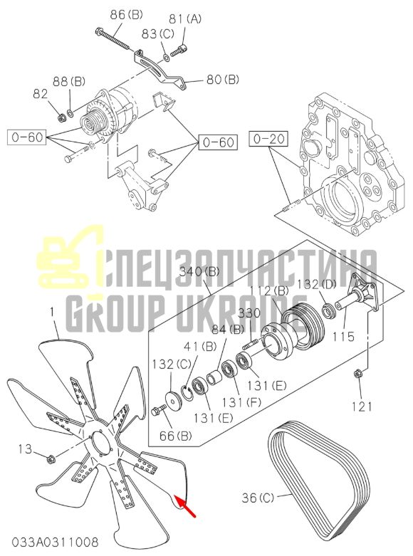 Купити Hitachi 1136603690 Крильчатка для двигуна Isuzu 6WG1 6WG1T, екскаваторів ZX450-3 ZX470H-3