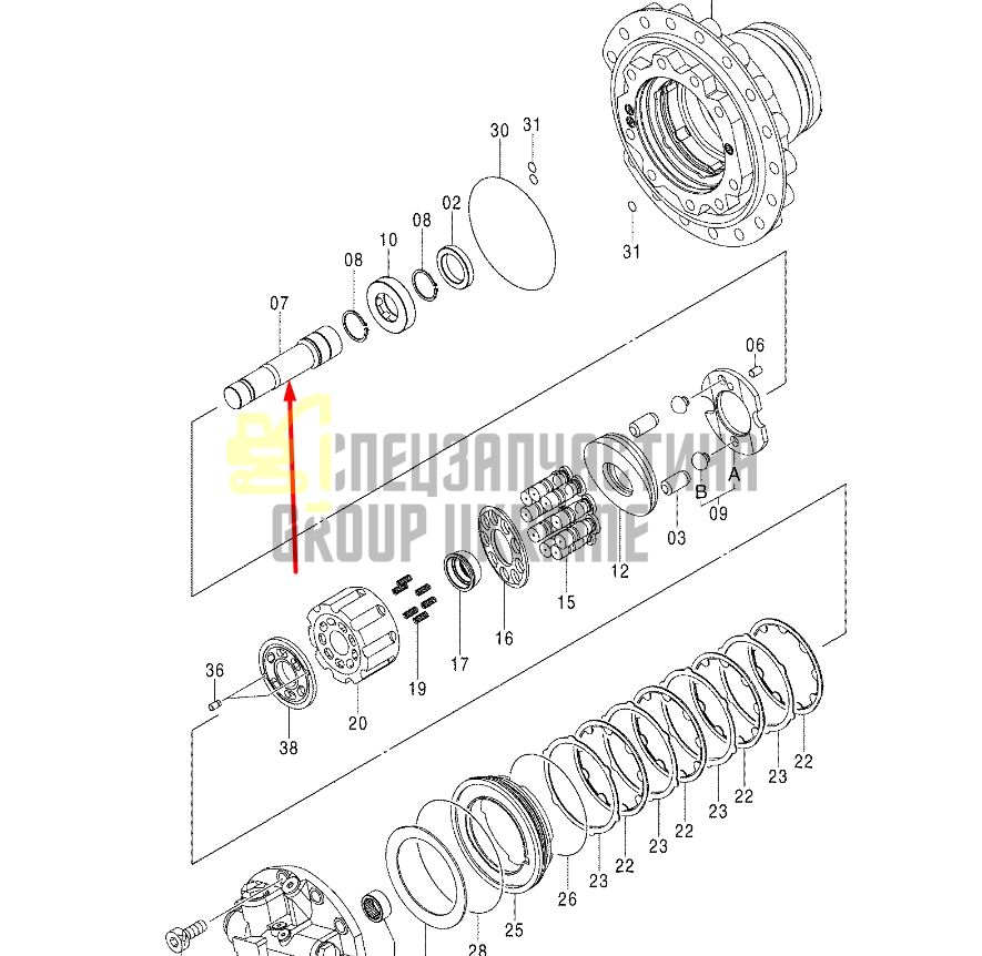 2042080 Вал гідромотора ходу HITACHI IZX200
