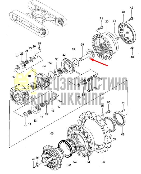 2043851 Вал редуктора ходу Hitachi