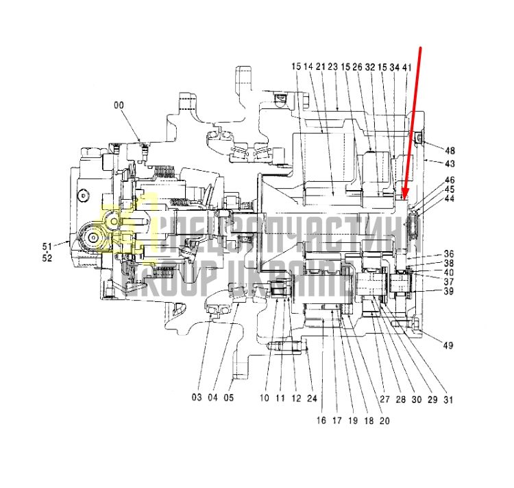 2048000 Вал редуктора ходу (24 зуби) Hitachi ZX330, ZX200-3, ZX200, EX-225USR