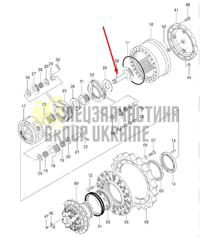 2046005 Вал редуктора ходу Hitachi