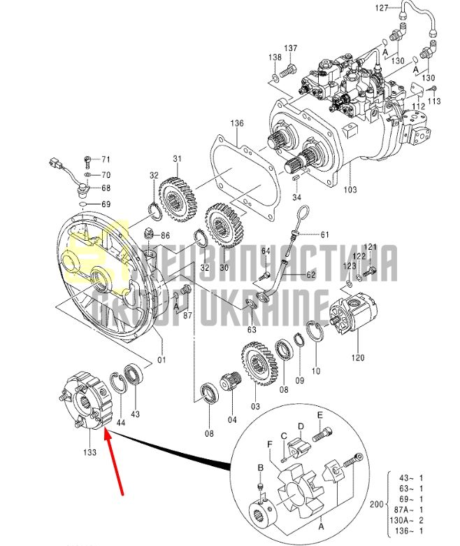 Hitachi 4671573 Гнучка муфта 15Т для ZX170, ZX18
