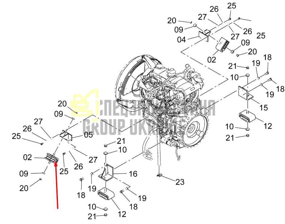 Hitachi 4641027 Подушка двигуна передня для ZX170W-3, ZX200-3