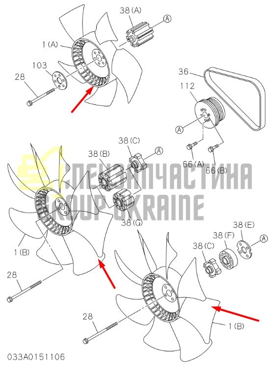 Придбати Hitachi 8980185071, 8980185070 Крильчатка вентилятора ZX-180, ZX-200