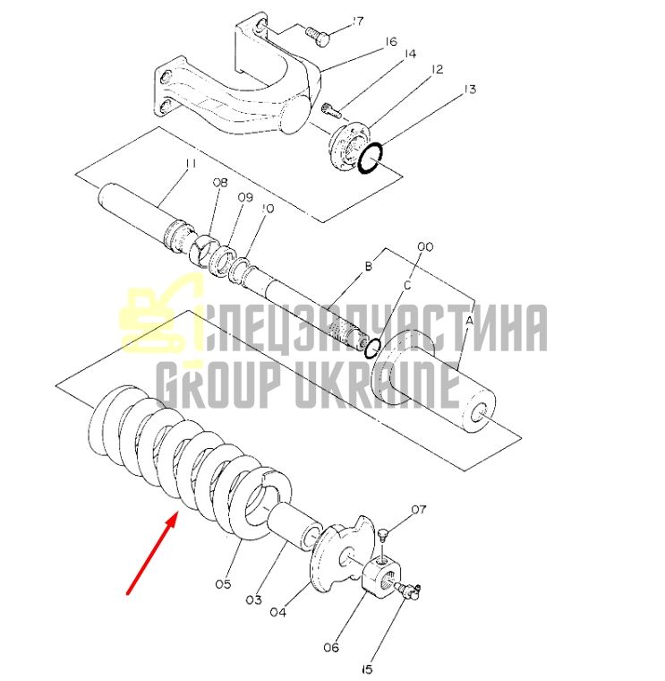 Hitachi 9097317 Натягувач гусениці для EX300