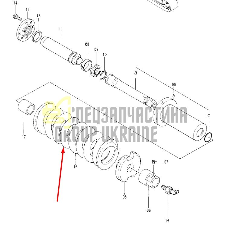 Hitachi 9133379 Натягувач гусениці для ZX55, ZX60