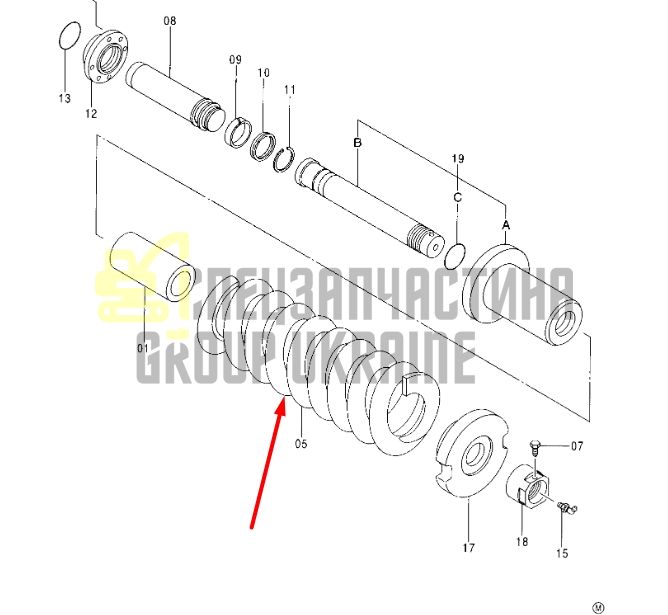 Hitachi 9155799 Натягувач гусениці для ZX450, EX400