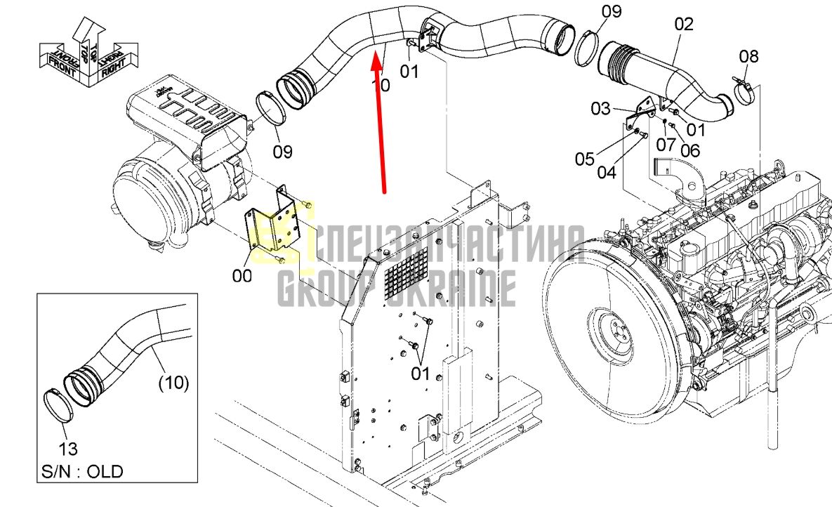 Hitachi YA00044830 Патрубок повітряний для ZX200, ZX210