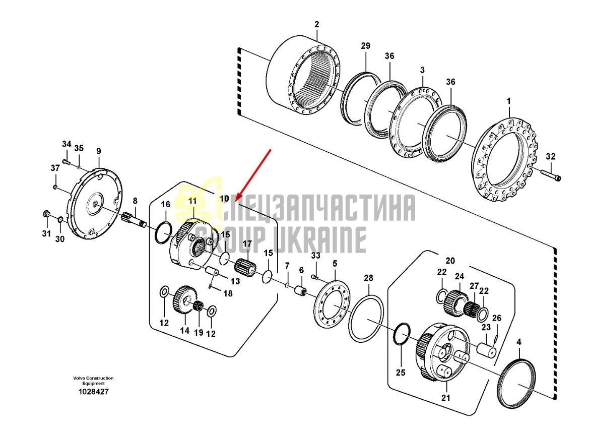 14505737 Перша планетарна передача (водило у зборі) Volvo EC210