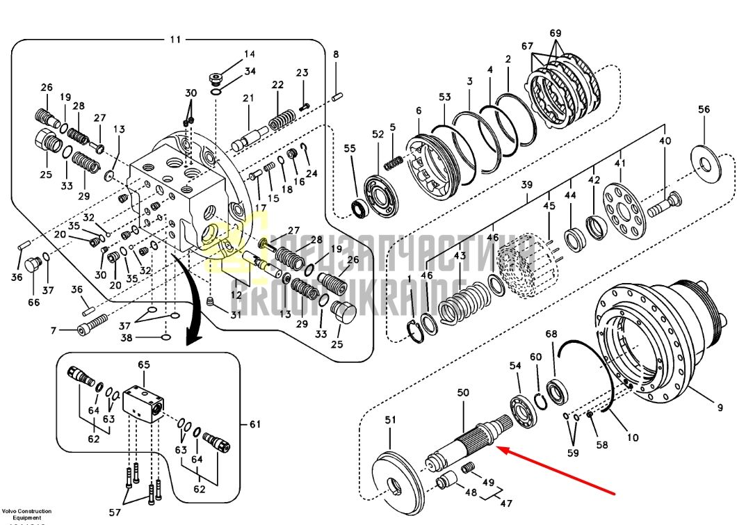 14526582 Центральний вал гідромотора ходу VOLVO ECR88D